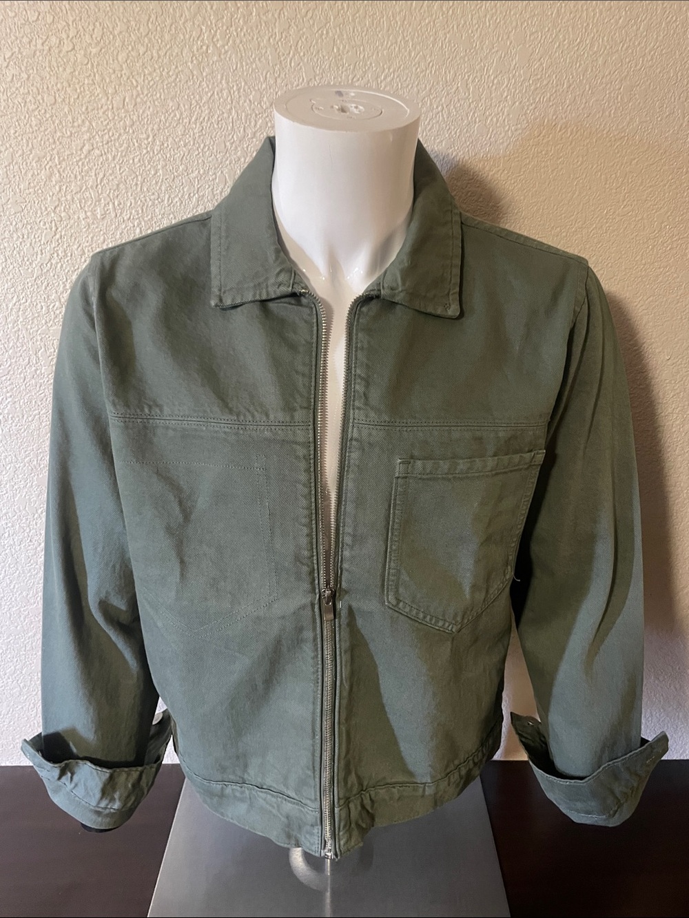 Zara Olive Green Zip-Up Shirt Jacket